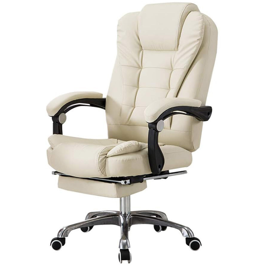 Apex Deluxe Executive Reclining Office Chair with Foot Rest (White/Cream) - Dshop.com.au