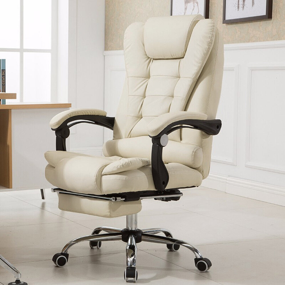 Apex Deluxe Executive Reclining Office Chair with Foot Rest (White/Cream) - Dshop.com.au