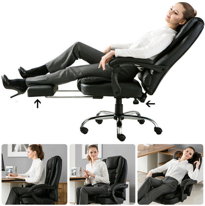 Apex Deluxe Executive Reclining Office Chair with Foot Rest & Massager (Black)