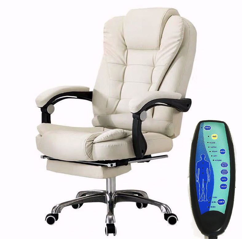 Apex Deluxe Executive Reclining Office Chair with Foot Rest & Massager (White/Cream) - Dshop.com.au