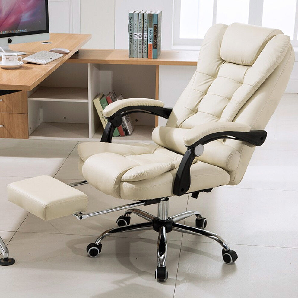 Apex Executive Reclining Office Chair with Foot Rest (White/Cream) - Dshop.com.au