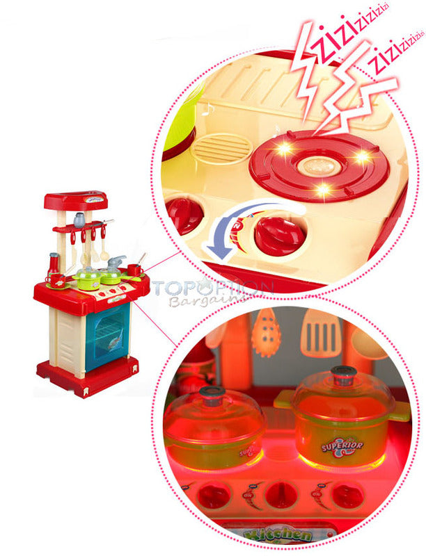 Kids Pretend Play Realistic Play Kitchen Toy Set with Lights & Sounds - Dshop.com.au