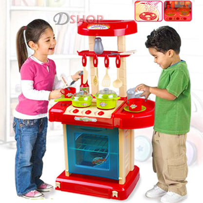 Kids Pretend Play Realistic Play Kitchen Toy Set with Lights & Sounds - Dshop.com.au