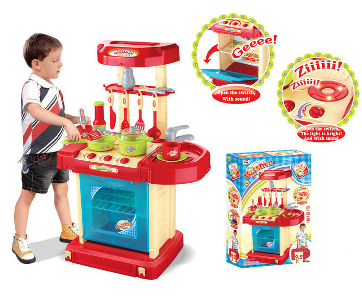 Kids Pretend Play Realistic Play Kitchen Toy Set with Lights & Sounds - Dshop.com.au