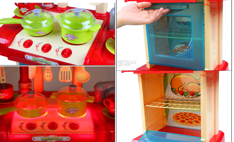 Kids Pretend Play Realistic Play Kitchen Toy Set with Lights & Sounds - Dshop.com.au