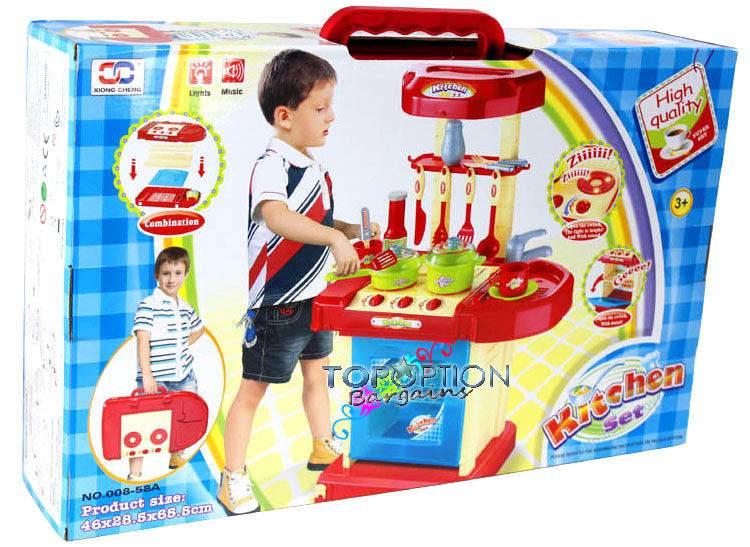 Kids Pretend Play Realistic Play Kitchen Toy Set with Lights & Sounds - Dshop.com.au