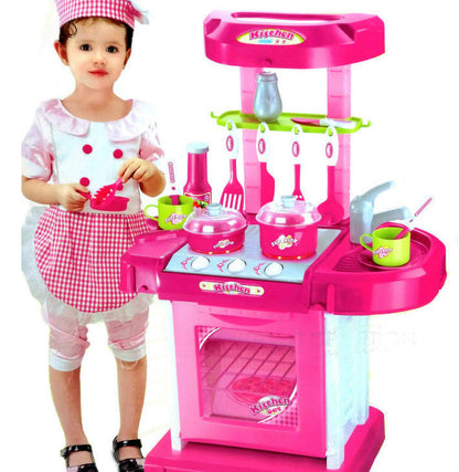 Kids Pretend Play Realistic Play Kitchen Toy Set with Lights & Sounds - Pink - Dshop.com.au