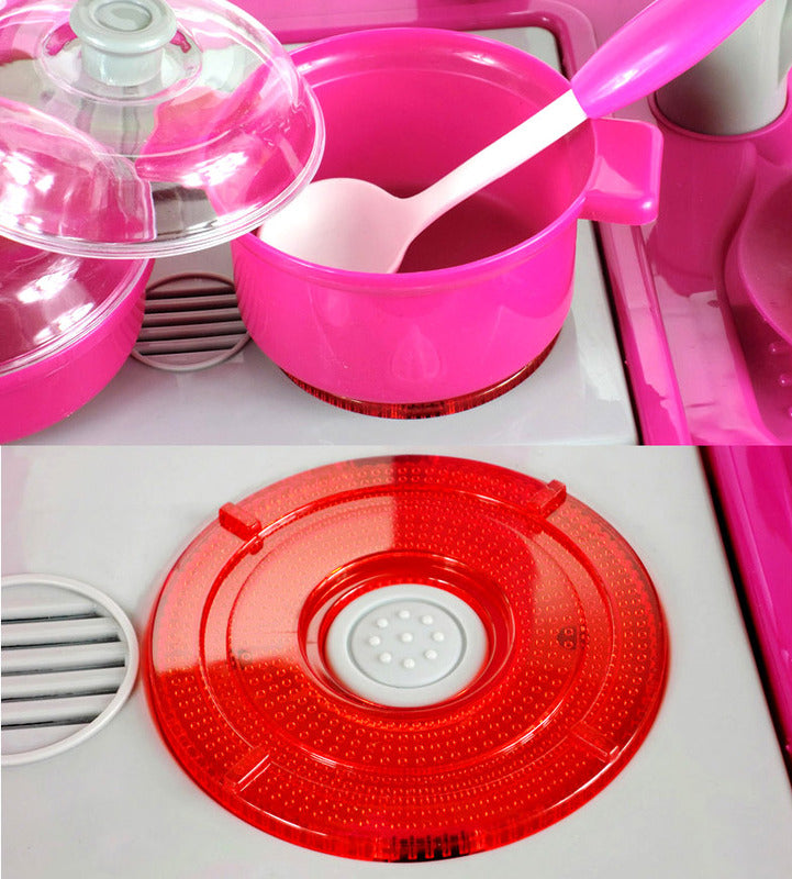 Kids Pretend Play Realistic Play Kitchen Toy Set with Lights & Sounds - Pink - Dshop.com.au