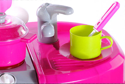 Kids Pretend Play Realistic Play Kitchen Toy Set with Lights & Sounds - Pink - Dshop.com.au