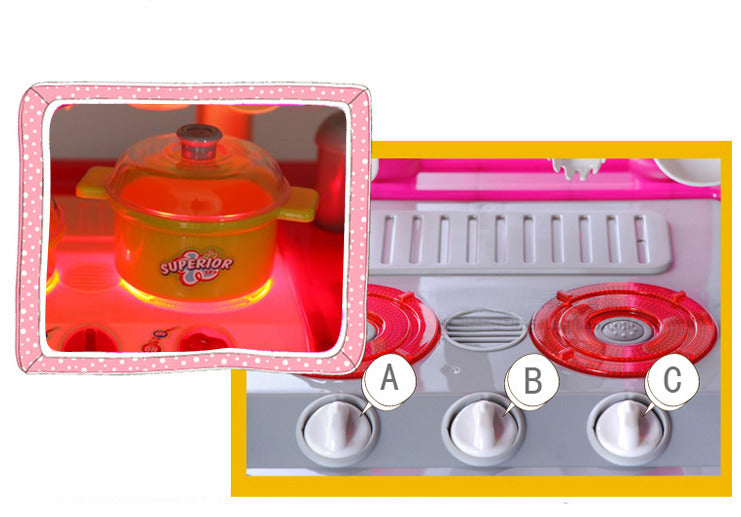 Kids Pretend Play Realistic Play Kitchen Toy Set with Lights & Sounds - Pink - Dshop.com.au