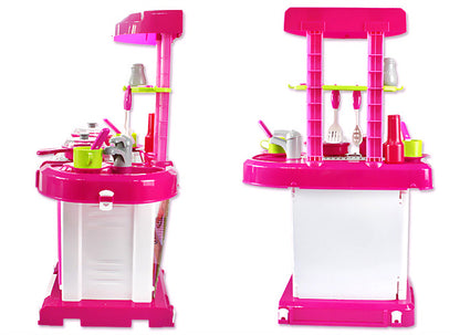 Kids Pretend Play Realistic Play Kitchen Toy Set with Lights & Sounds - Pink - Dshop.com.au