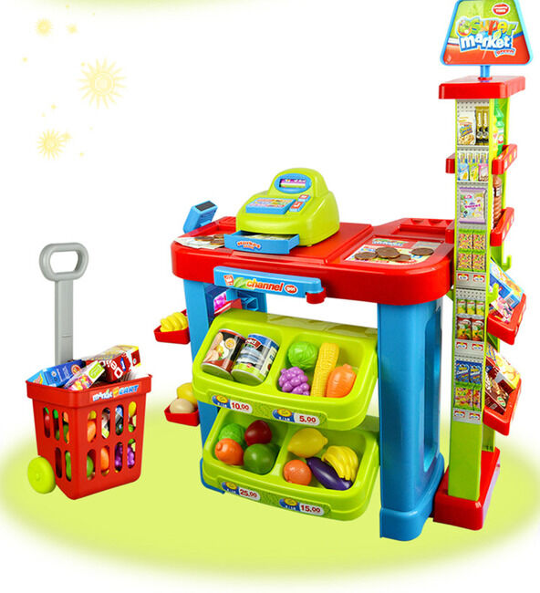 Deluxe Supermarket Toy Set with Shopping Cart Trolley & Accessories - Dshop.com.au