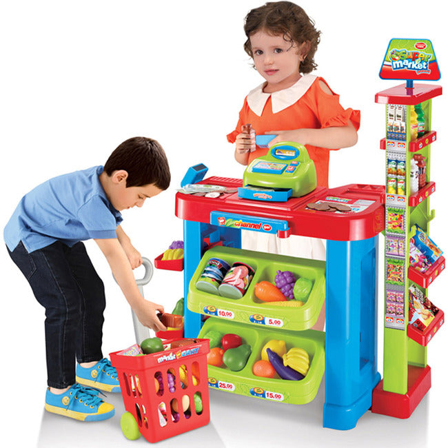 Deluxe Supermarket Toy Set with Shopping Cart Trolley & Accessories - Dshop.com.au