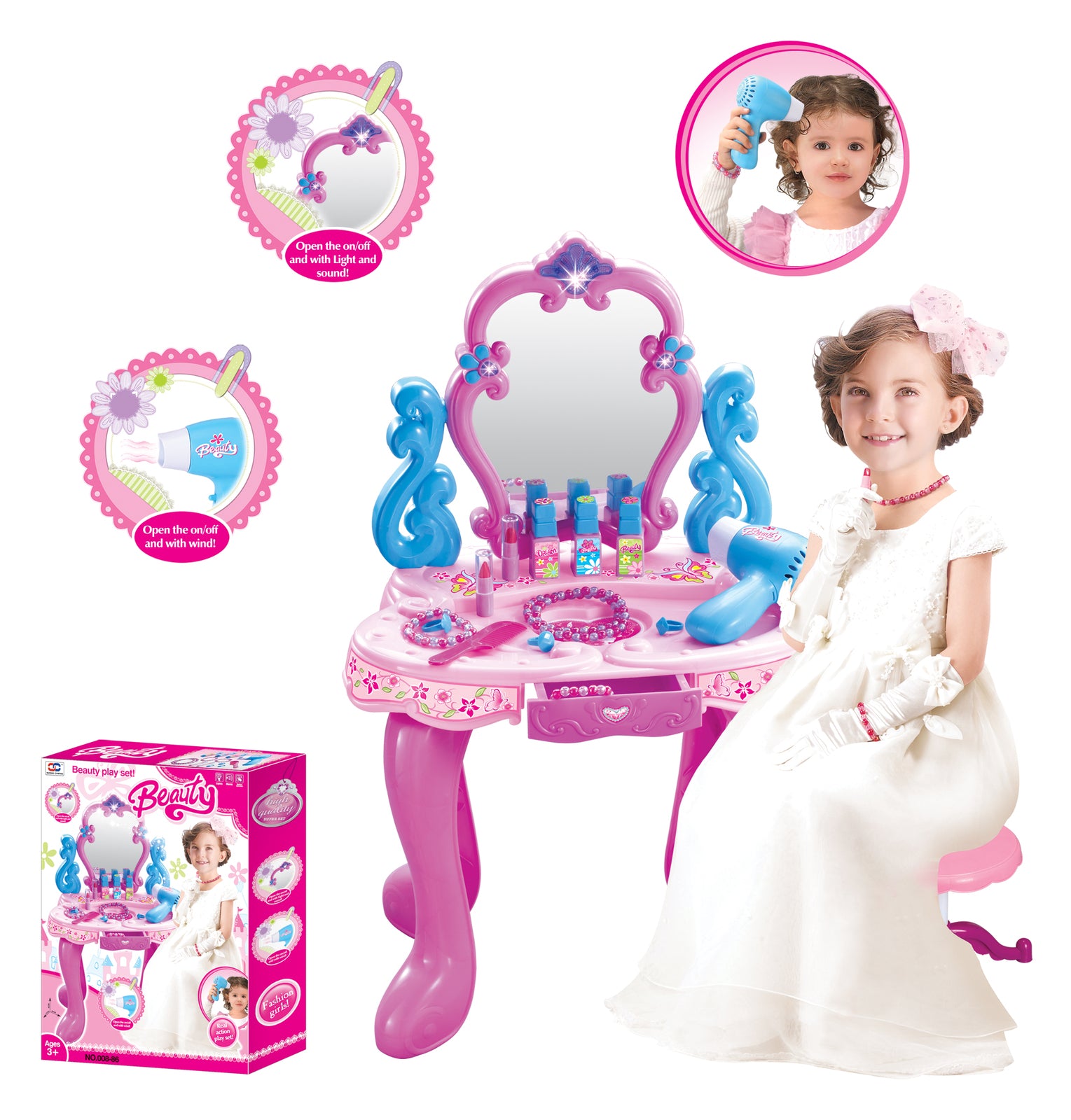 Beauty Dresser Make Up Vanity Table Play Set with Music and Light - Dshop.com.au