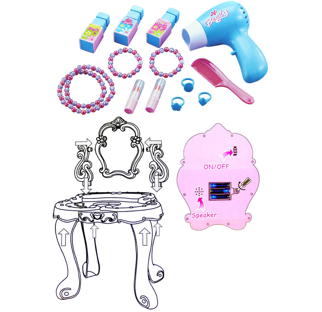 Beauty Dresser Make Up Vanity Table Play Set with Music and Light - Dshop.com.au