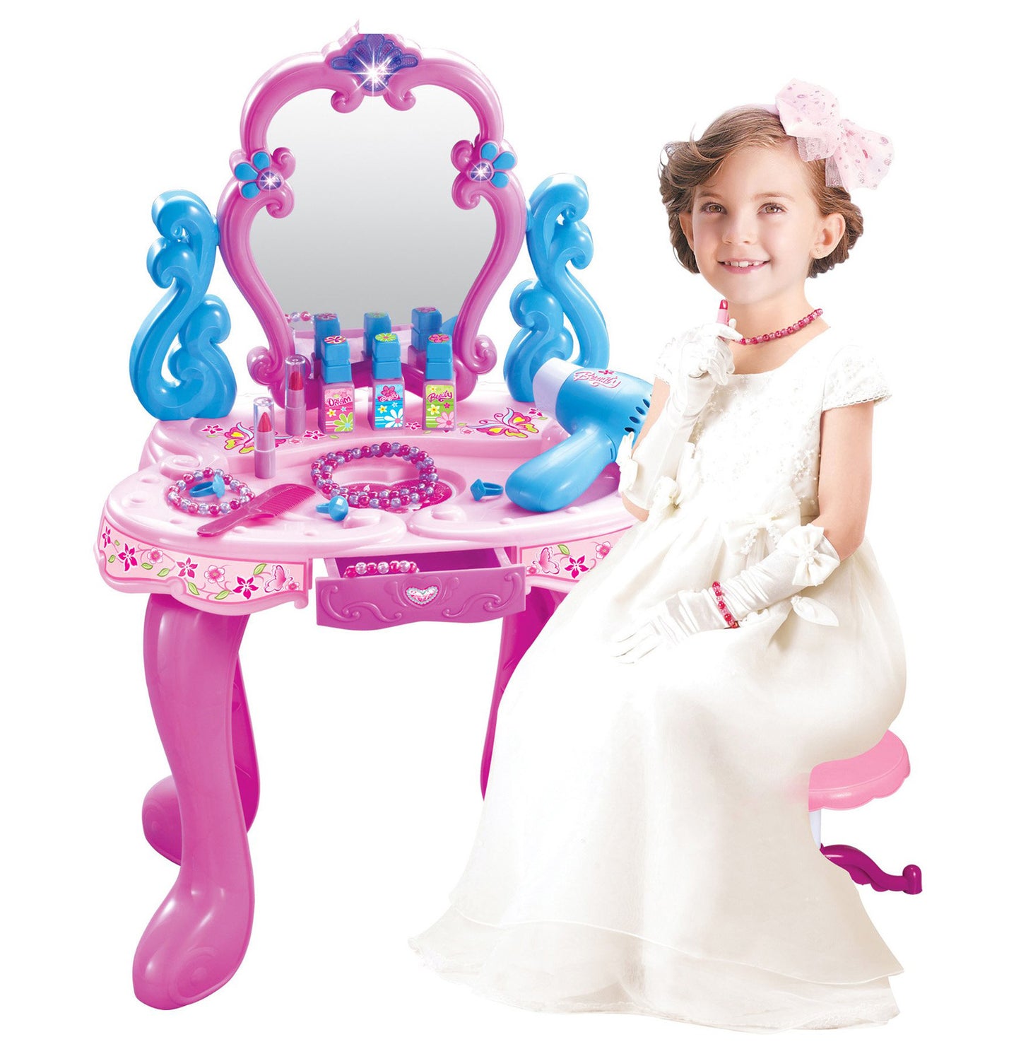 Beauty Dresser Make Up Vanity Table Play Set with Music and Light - Dshop.com.au