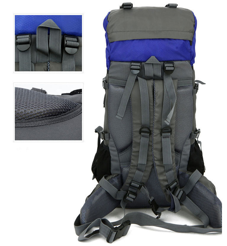 60L Large Durable Hiking Backpack Travel Bag (Blue) - Dshop.com.au