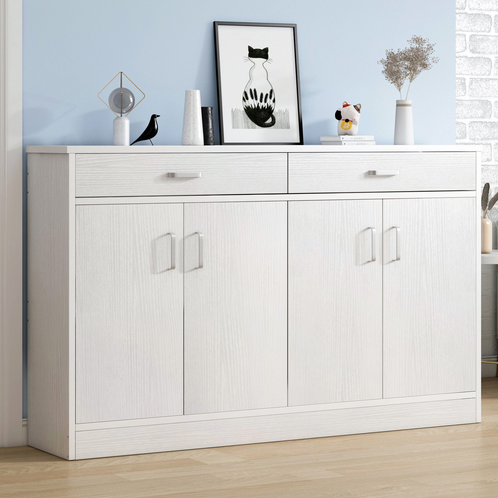 Elements 4-Door Double Buffet Shoe Storage Cabinet (White) - Dshop.com.au