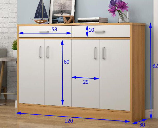 Elements 4-Door Double Buffet Shoe Storage Cabinet (White) - Dshop.com.au