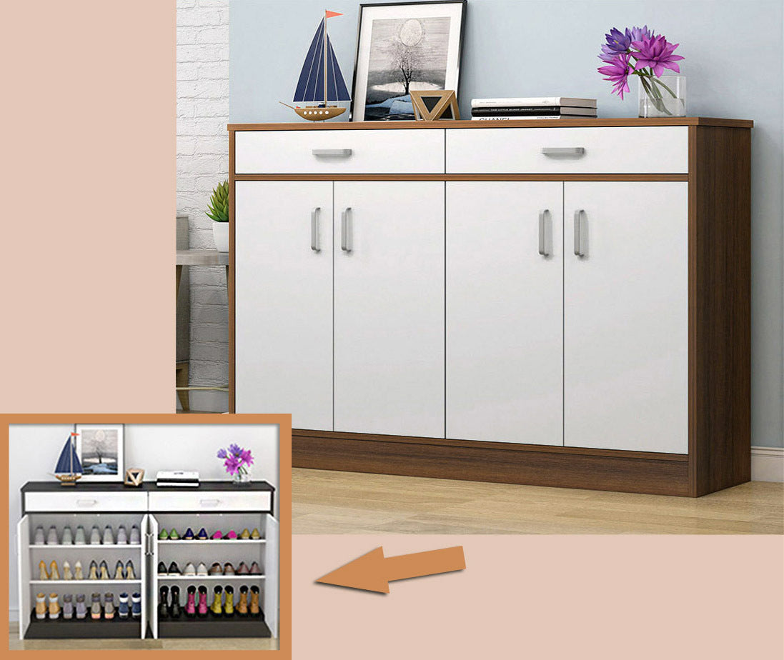 Elements 4-Door Double Buffet Shoe Storage Cabinet (White) - Dshop.com.au