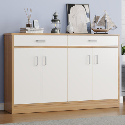 Elements 4-Door Double Buffet Shoe Storage Cabinet (Oak & White) - Dshop.com.au