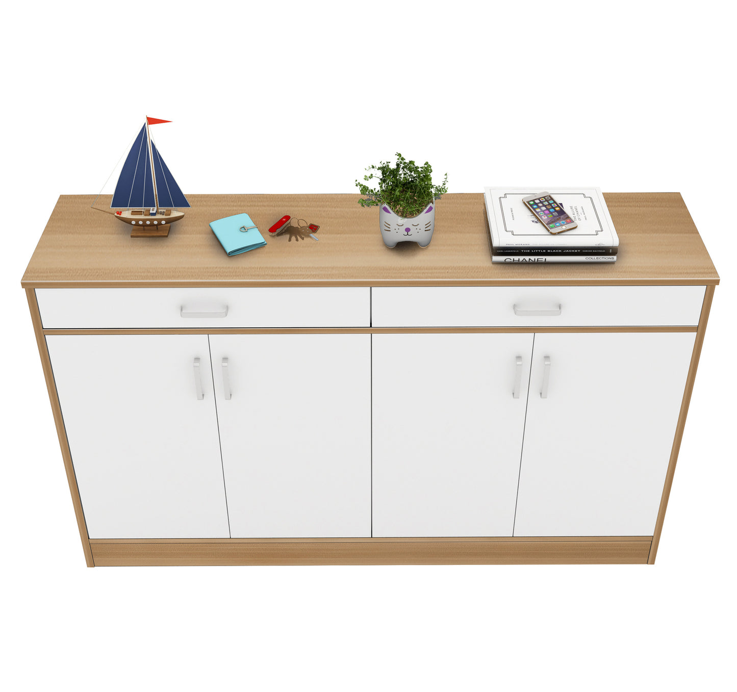 Elements 4-Door Double Buffet Shoe Storage Cabinet (Oak & White) - Dshop.com.au