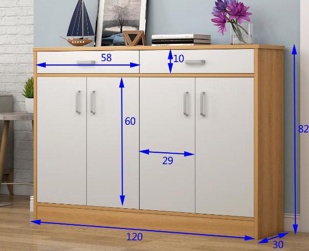 Elements 4-Door Double Buffet Shoe Storage Cabinet (Oak & White) - Dshop.com.au