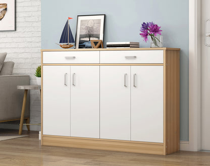 Elements 4-Door Double Buffet Shoe Storage Cabinet (Oak & White) - Dshop.com.au