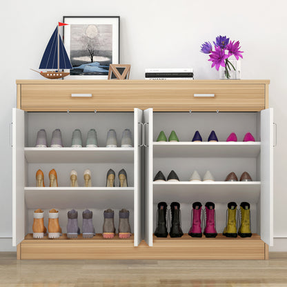 Elements 4-Door Double Buffet Shoe Storage Cabinet (Oak & White) - Dshop.com.au