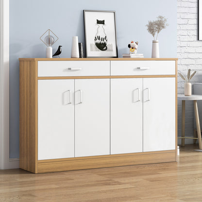 Elements 4-Door Double Buffet Shoe Storage Cabinet (Oak & White) - Dshop.com.au