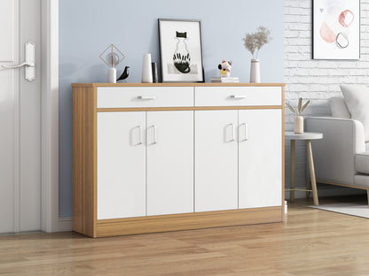 Elements 4-Door Double Buffet Shoe Storage Cabinet (Oak & White) - Dshop.com.au