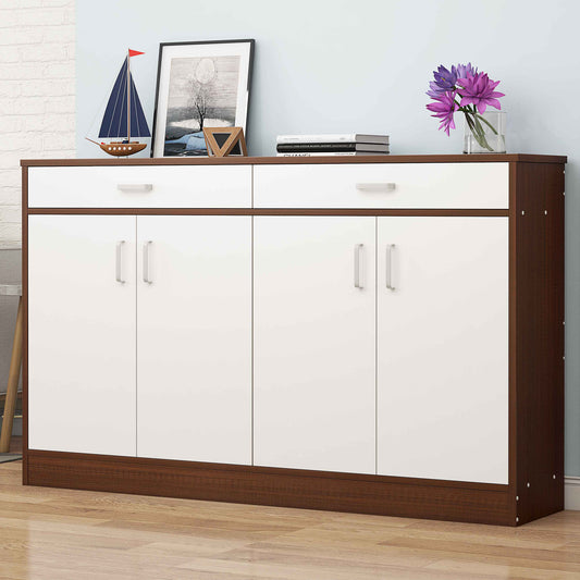 Elements 4-Door Double Buffet Shoe Storage Cabinet (Walnut & White) - Dshop.com.au