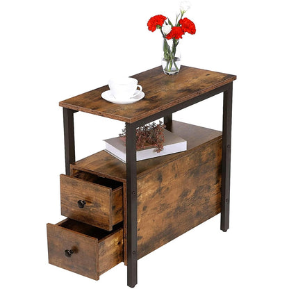 Verona Rustic Wood & Metal Bedside Sofa Side Table with Drawers