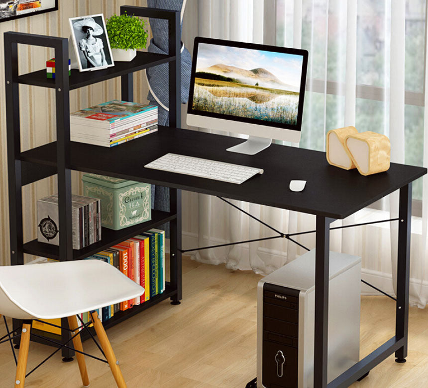 Exceeder Large Workstation Wood & Steel Computer Desk with  Bookcase (Black Walnut)