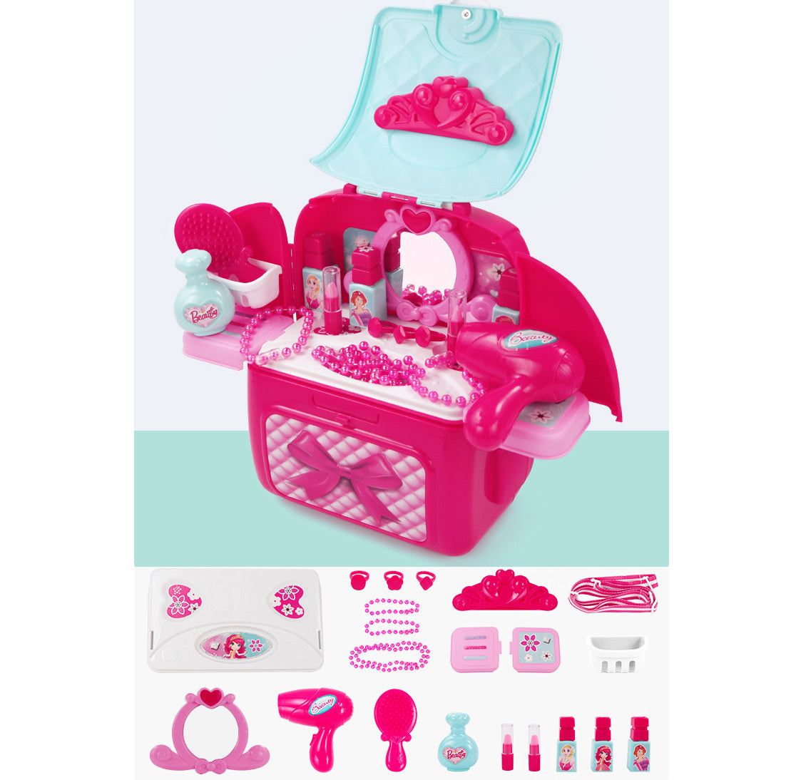 2 in 1 Princess Backpack Dresser Vanity Table Play Set - Dshop.com.au