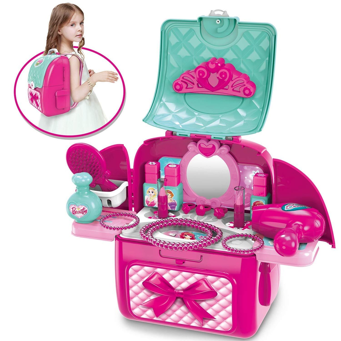 2 in 1 Princess Backpack Dresser Vanity Table Play Set - Dshop.com.au