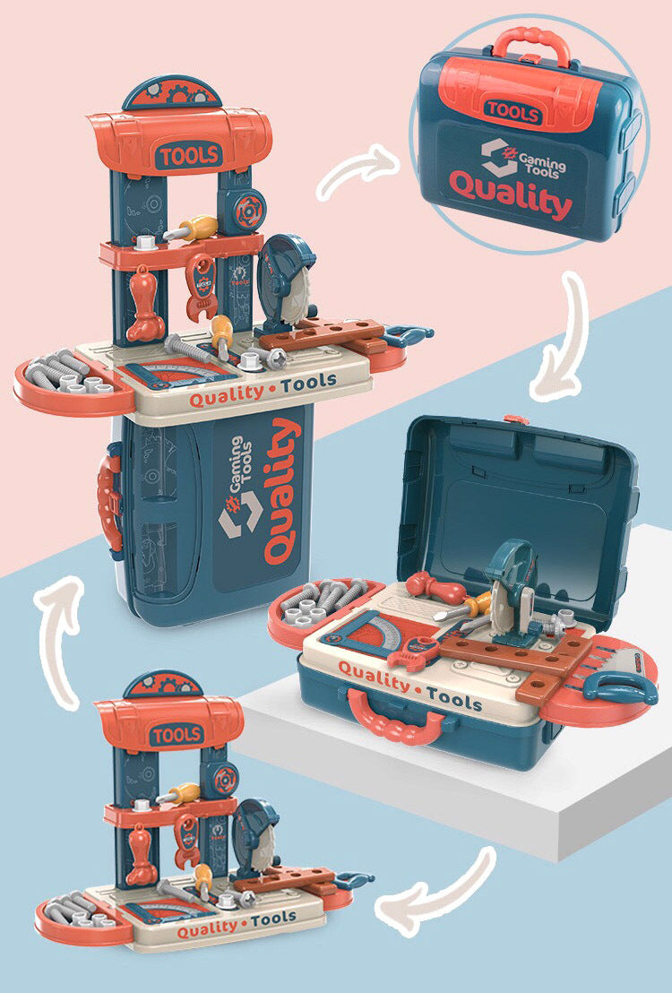 3 in 1 Tool Bench Toolbox Set Kids Pretend Play Toy - Dshop.com.au