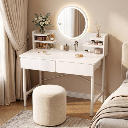 LED Luminous Mirror White Makeup Vanity Dressing Table with Storage Drawers