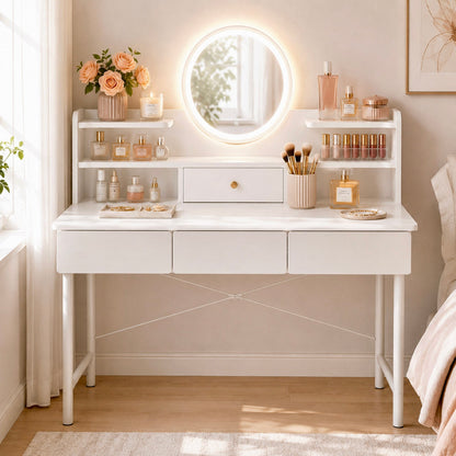 Luxe LED Large White Makeup Vanity Dressing Table Mirror Drawers Shelves