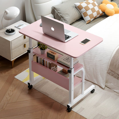 Calibre 2-tier Sofa Bed Side Table Laptop Desk with Shelves and Wheels (Pink)