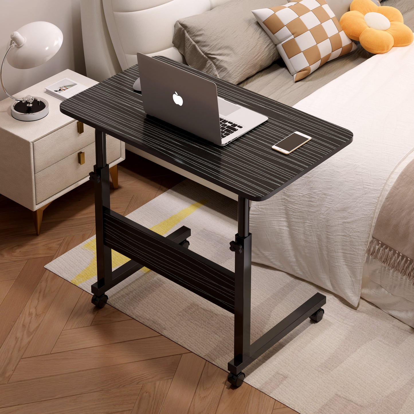 Impact Adjustable Portable Sofa Bed Side Table Laptop Desk with Wheels (Black Multi)