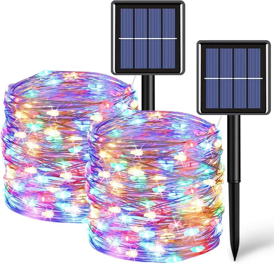 12m 100 LED Solar Powered Multicolour Fairy String Lights Rechargeable Garden Patio Decor