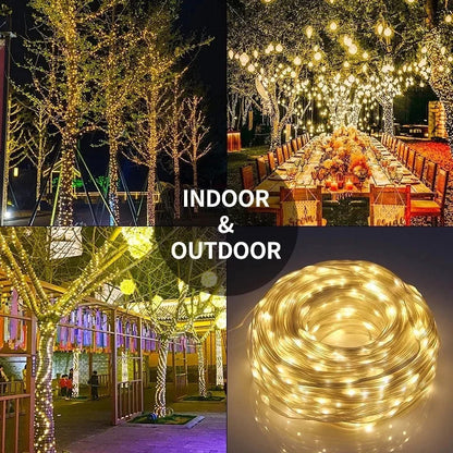 12m 100 LED Solar Powered Fairy String Lights Rechargeable Garden Patio Decor - Dshop.com.au