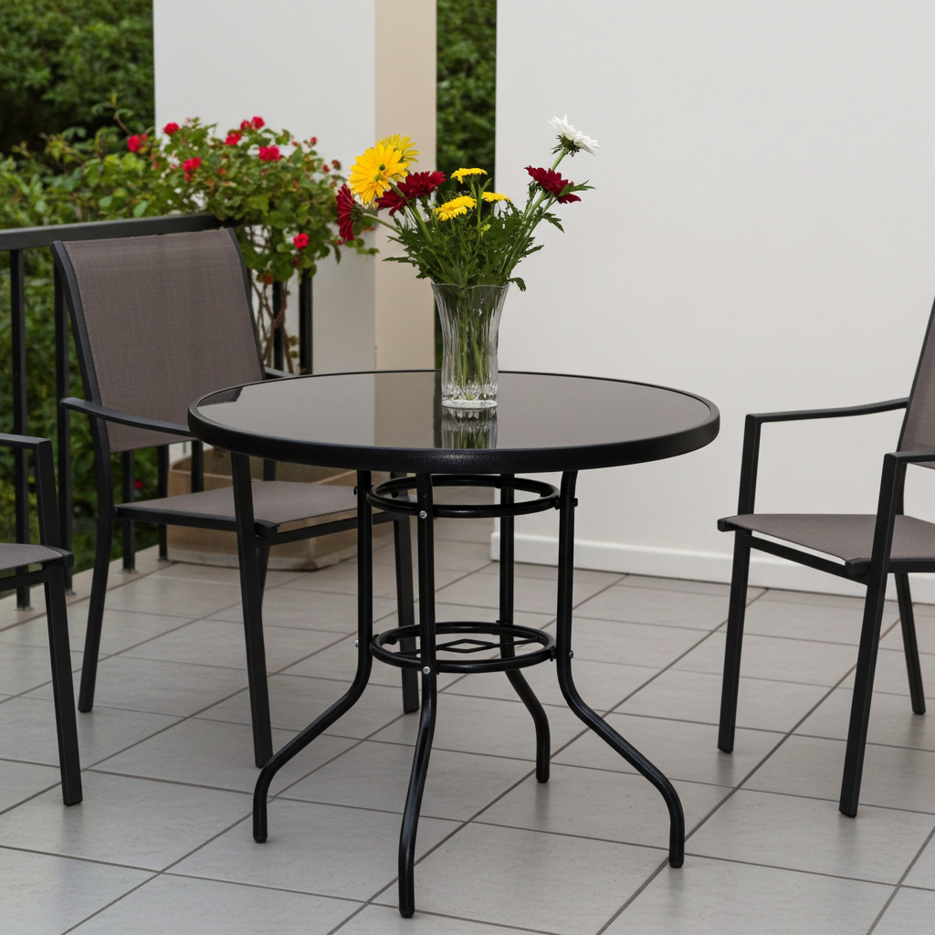 Alfresco 80cm Round Mirrored Tempered Glass Table