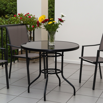 Alfresco 80cm Round Mirrored Tempered Glass Table