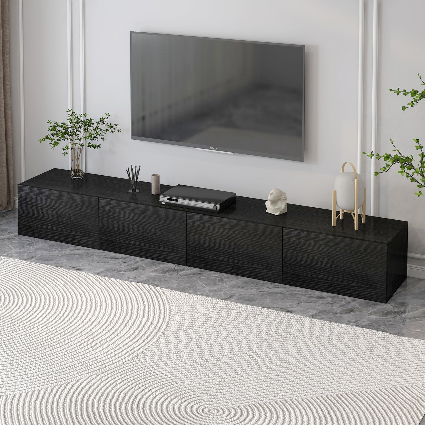 2-Piece Set Lusso Designer Wooden Coffee Table & 2.4m TV Cabinet (Black) - Dshop.com.au