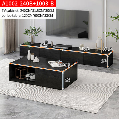 2-Piece Set Lusso Designer Wooden Coffee Table & 2.4m TV Cabinet (Black) - Dshop.com.au