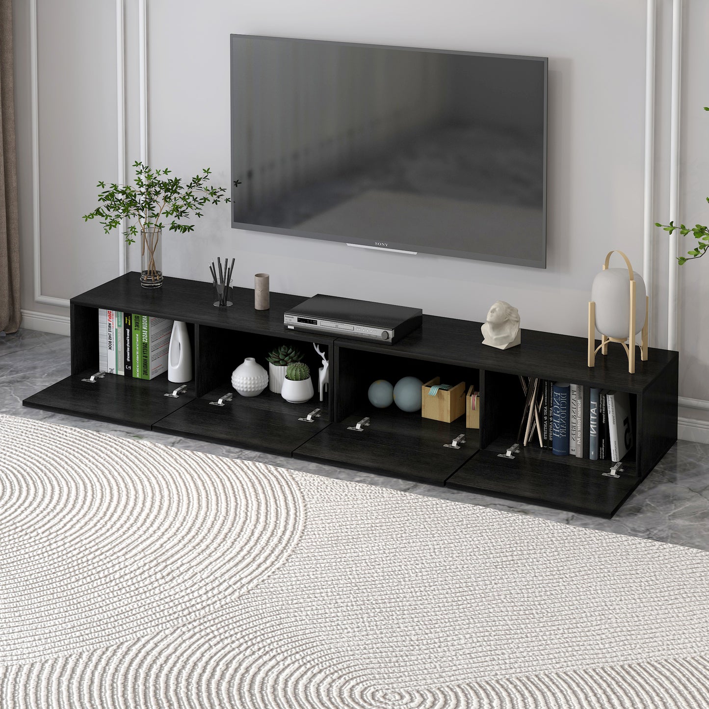 2-Piece Set Lusso Designer Wooden Coffee Table & 2.4m TV Cabinet (Black) - Dshop.com.au