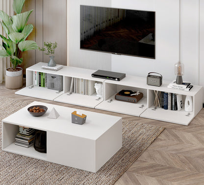 2-Piece Set Lusso Designer Wooden Coffee Table & 2.4m TV Cabinet (White) - Dshop.com.au