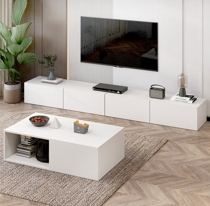 2-Piece Set Lusso Designer Wooden Coffee Table & 2.4m TV Cabinet (White) - Dshop.com.au